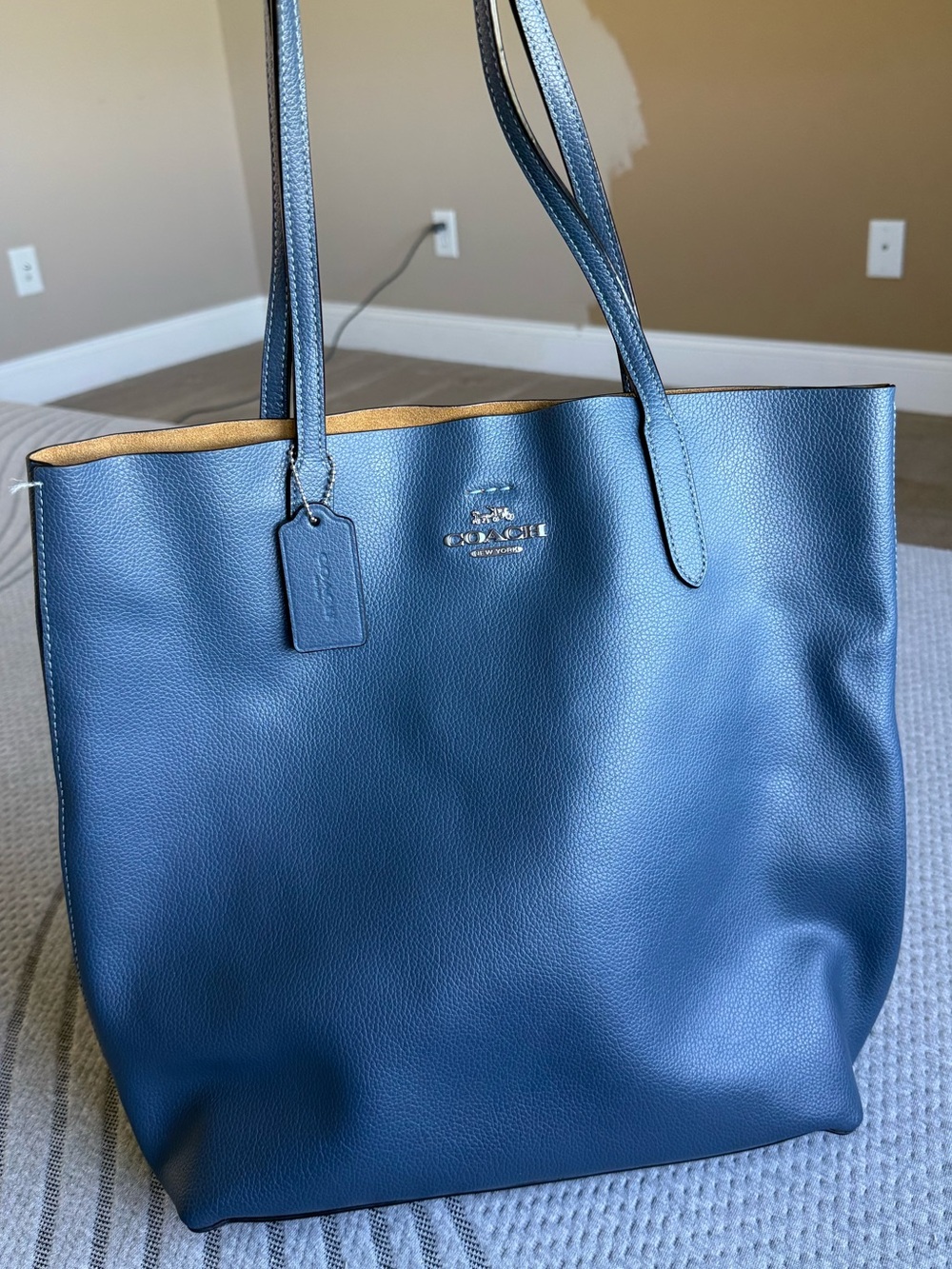 Blue Leather Tote Bag